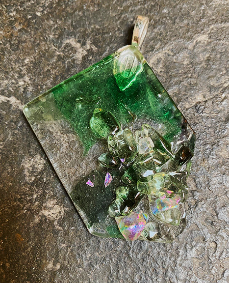 Green and pink dichroic glass pendant