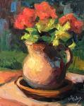 Geraniums in Stone Jug