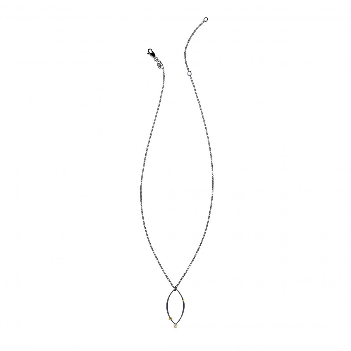 Ella Oxidized Large Leaf Necklace with Gold & Gemstone picture