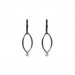 Ella Oxidized Small Silver Leaf Dangle Earrings with Gold and Gemstone
