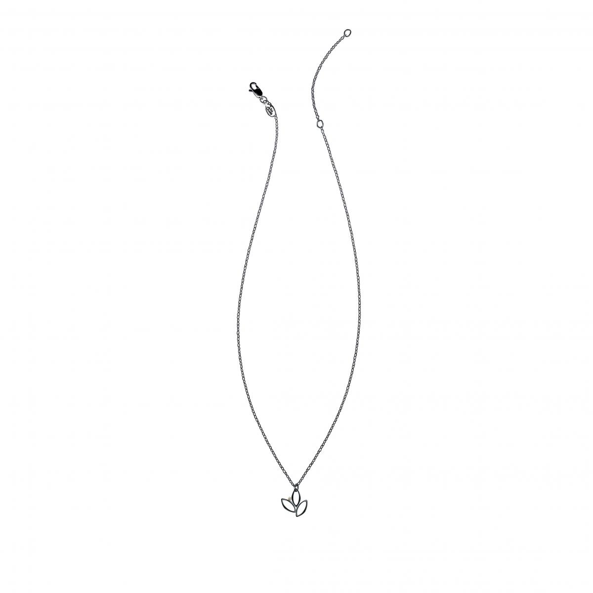 Ella Oxidized Mini Three Leaf Necklace with Gold & Gemstone picture