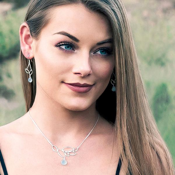 Ella Leaf Cluster Necklace with Gemstone picture