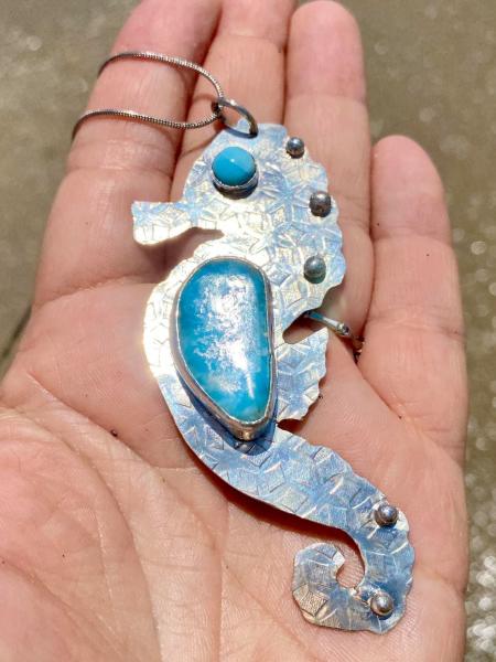 Larimar silver seahorse pendant picture