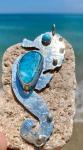 Larimar silver seahorse pendant