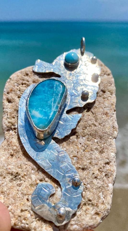 Larimar silver seahorse pendant picture