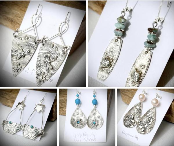 Fine silver textured earrings