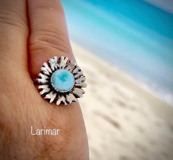 Larimar fine silver flower ring picture