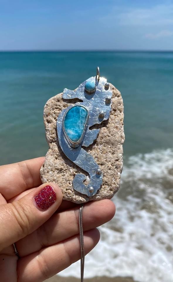 Larimar silver seahorse pendant picture