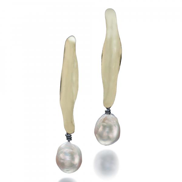 Long White Pearl Dangle Earrings with 22k