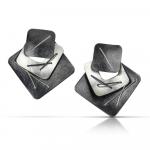 Three Piece Layered Earring with Large Oxidized Top