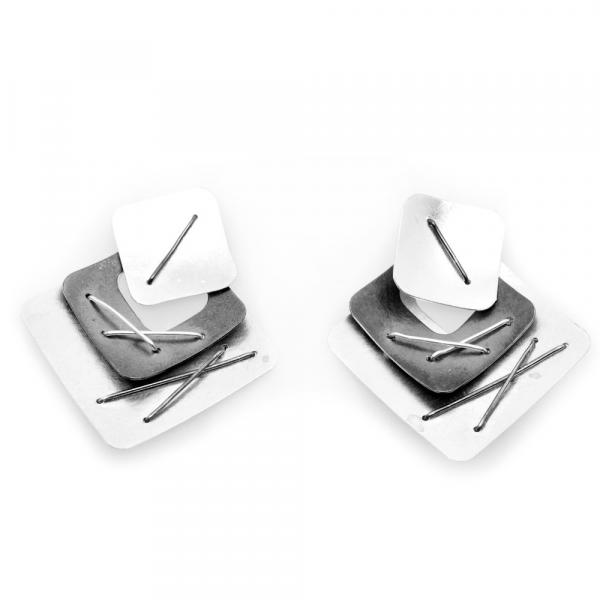 Three Piece Layered Earring with Large Bright Silver Top picture