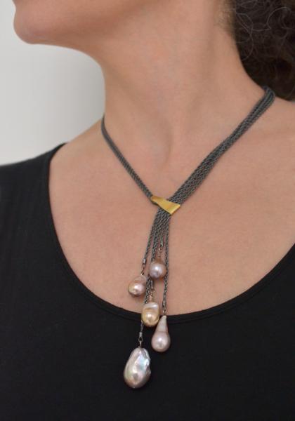 Oxidized Pearl Necklace - 5 Strand Colors picture