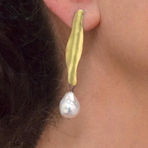 Long White Pearl Dangle Earrings with 22k picture