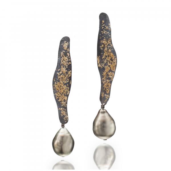 Long Earring with 22k and Tahitian Pearls picture