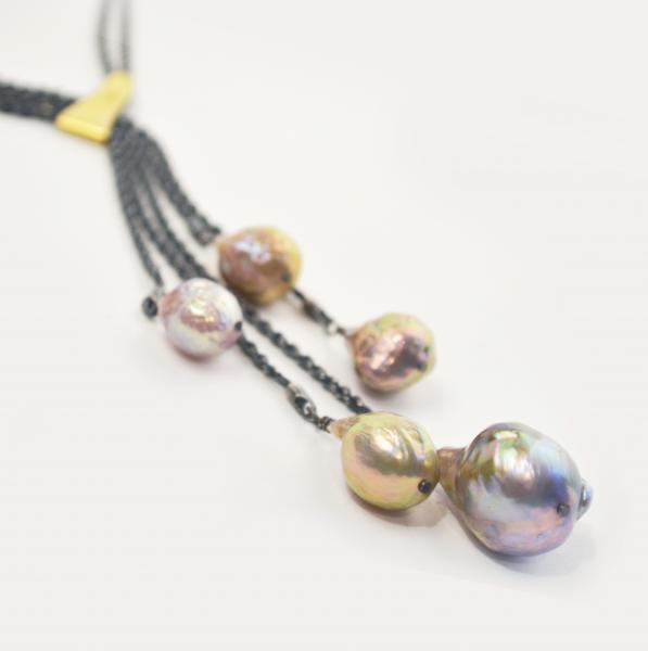 Oxidized Pearl Necklace - 5 Strand Colors