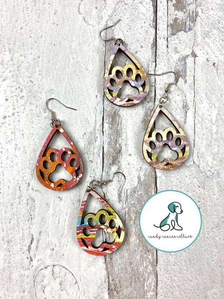 Tie Dye Pawprint Drop Earrings