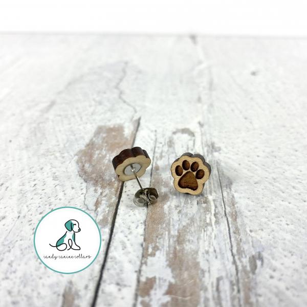 Pawprint Wood Stud Earrings