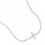 Silver Sideways Cross Necklace with CZ's