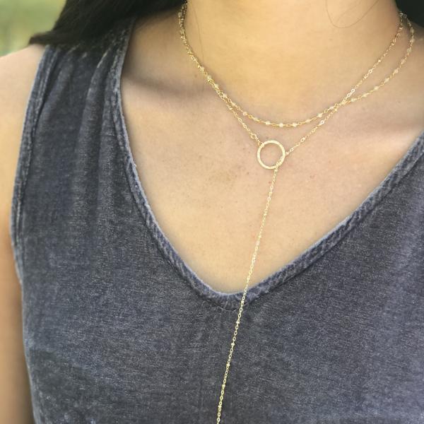 Bead Chain Lariat Necklace with Bar Drop | Gold or Silver picture