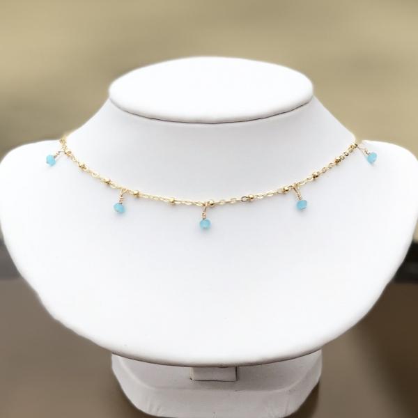 Bead Chain Choker with Baby Gem Dangles | Gold or Silver picture