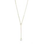 14k Gold Vermeil Pearl and CZ Y Necklace