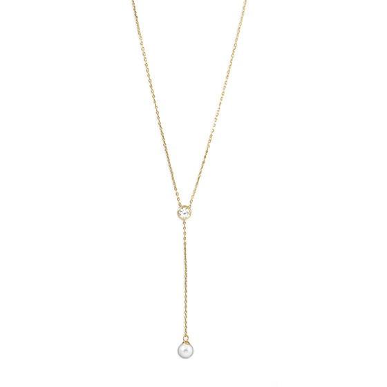 14k Gold Vermeil Pearl and CZ Y Necklace