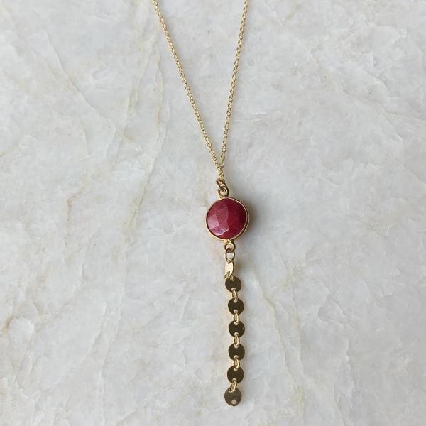 Y Necklace with Gemstone/Disc Chain Drop picture