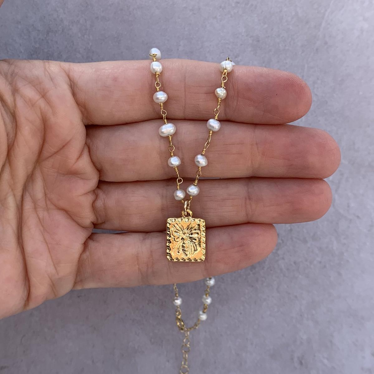 Pearl Choker with Honey Bee Tag |  IMK Jewelry picture