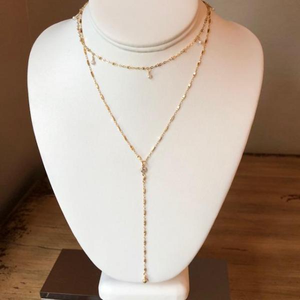 Gold Y Necklace w/ Tiny CZ Connector