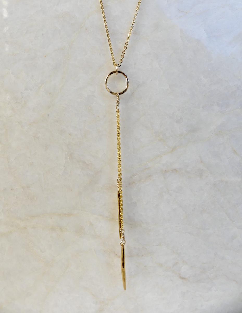 Gold Y Necklace with Eternity Ring & Spikes picture