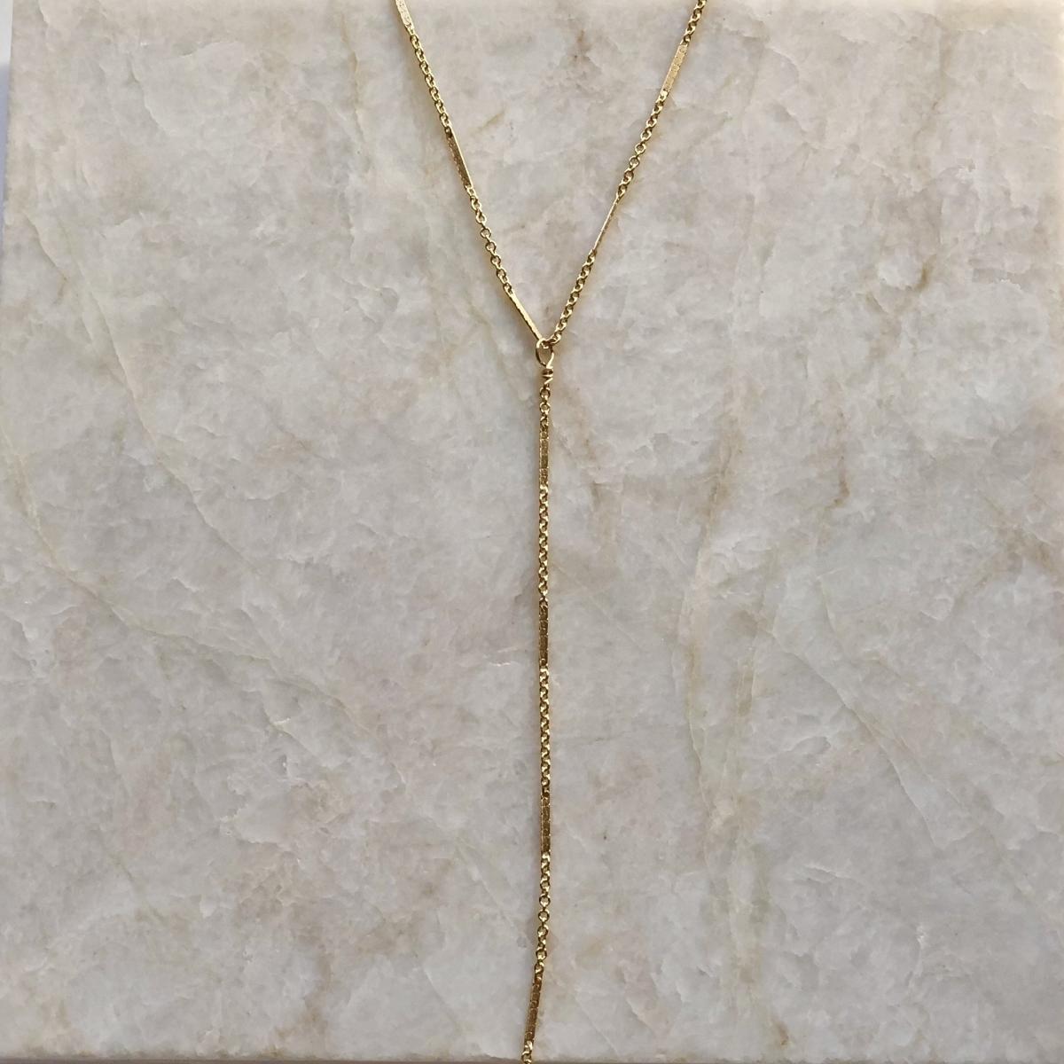 Minimalist Gold Bar and Link Chain Y Necklace picture