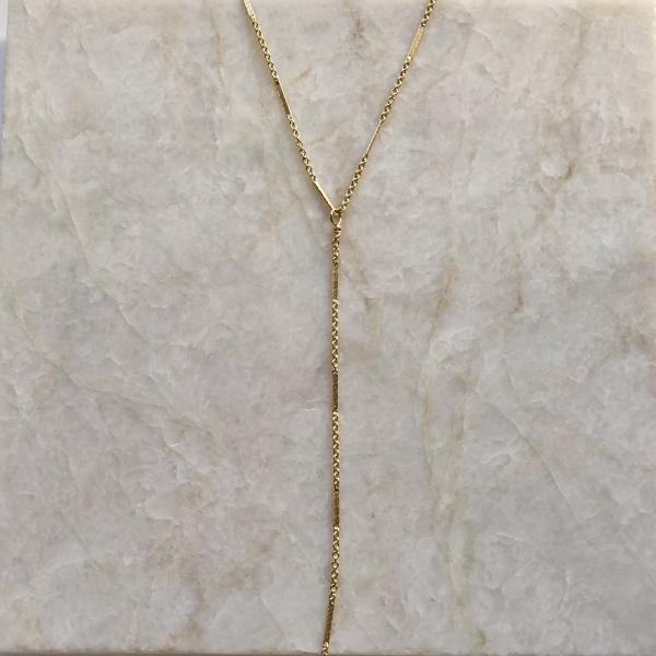 Minimalist Gold Bar and Link Chain Y Necklace picture