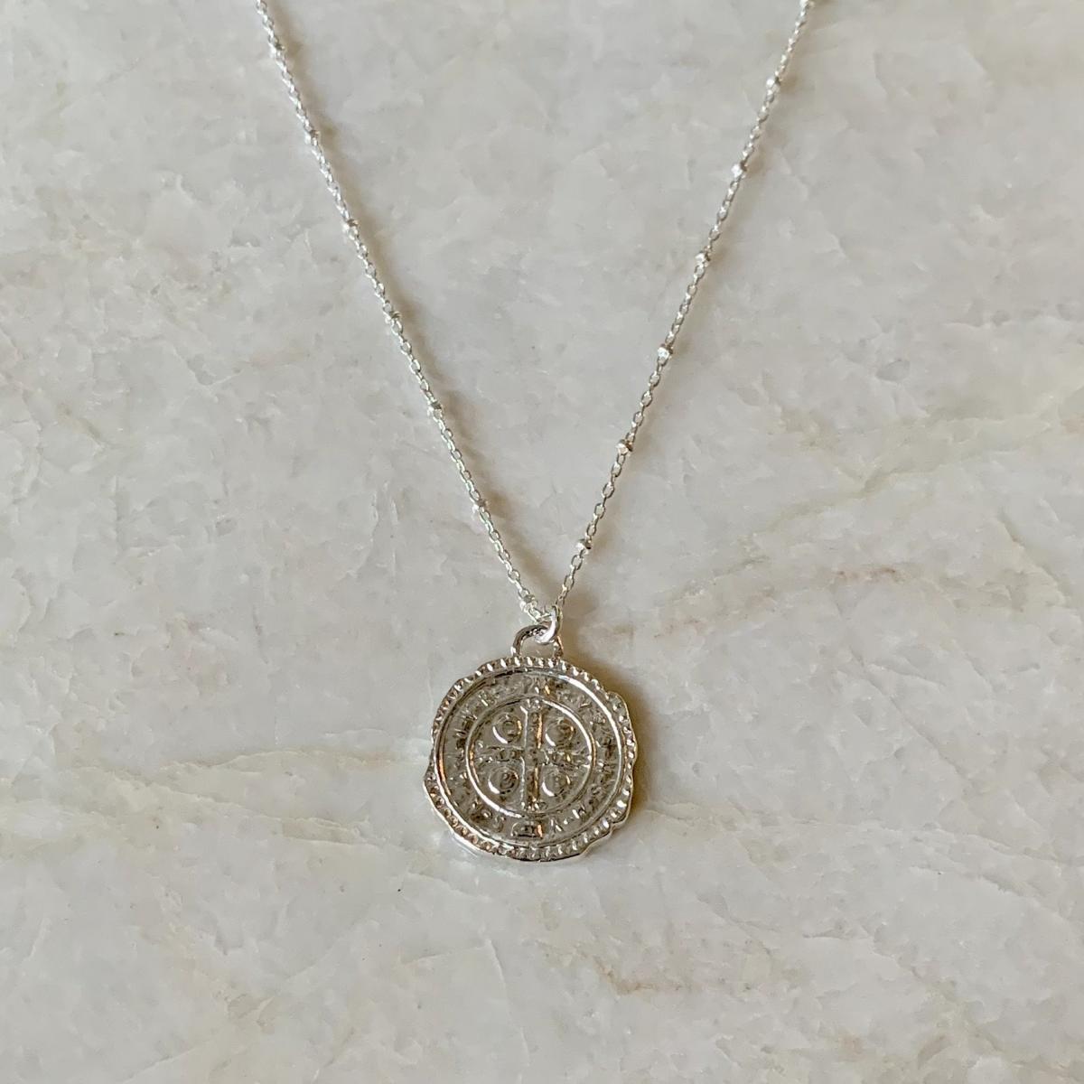 Silver Cross Coin Necklace | Roman Catholic Cross picture