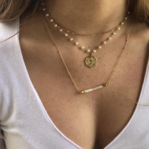 Pearl Choker with Gold Coin Necklace |  IMK Jewelry picture