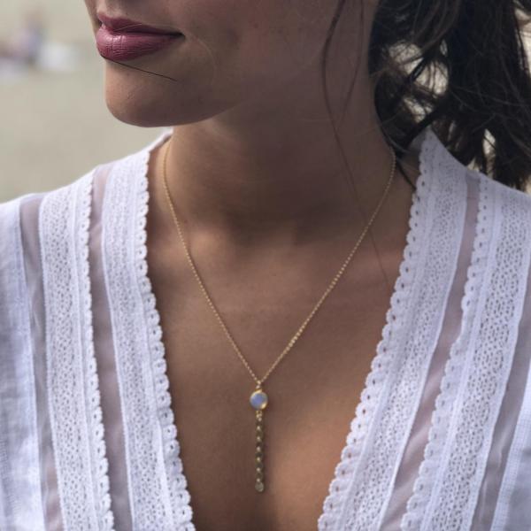 Y Necklace with Gemstone/Disc Chain Drop picture