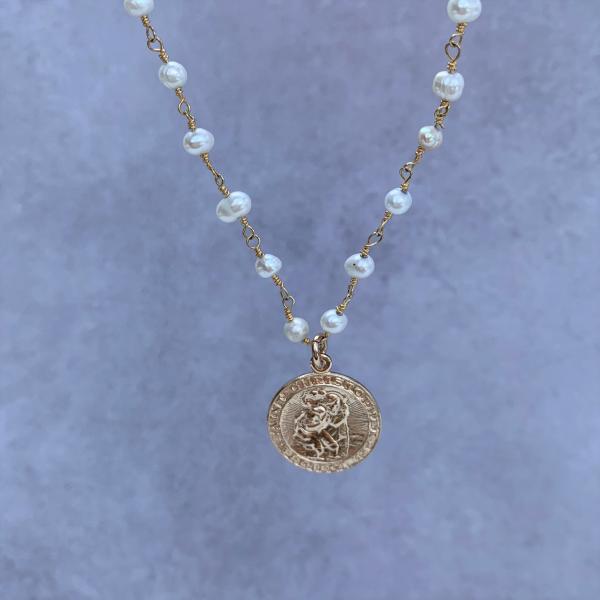 Traveler's Guardian | Pearl Choker with St Christopher Medal picture