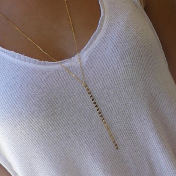 Long Gold Y Necklace with Disc Chain Drop