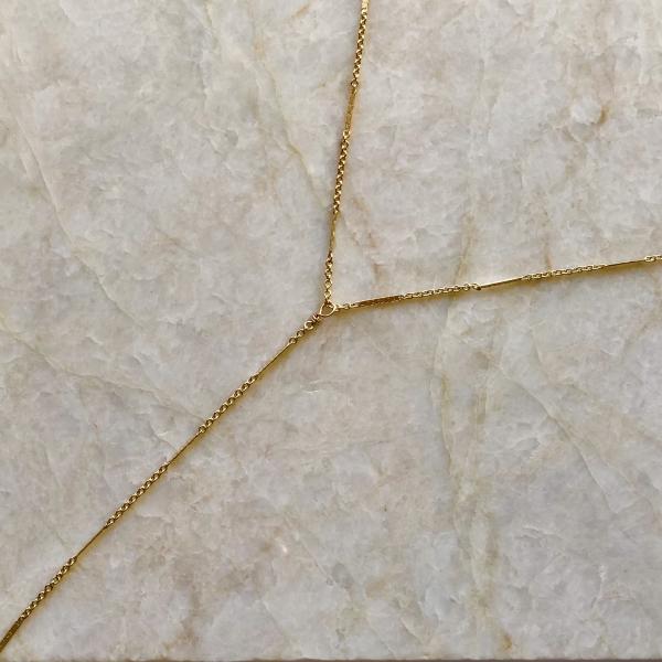 Minimalist Gold Bar and Link Chain Y Necklace