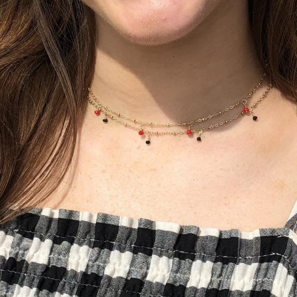 Bead Chain Choker with Baby Gem Dangles | Gold or Silver picture