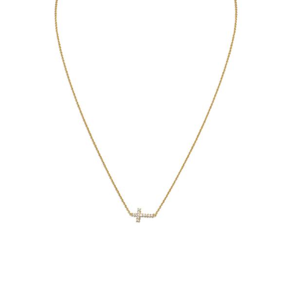 Tiny Gold Sideways Cross Necklace with CZ's