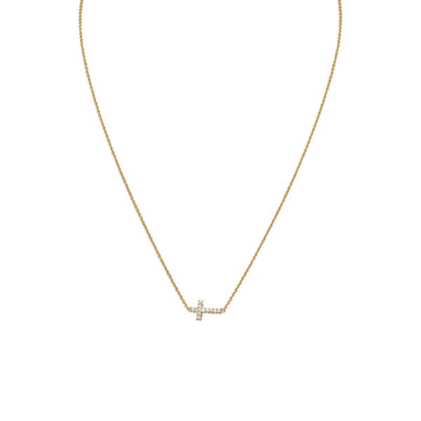 Tiny Gold Sideways Cross Necklace with CZ's