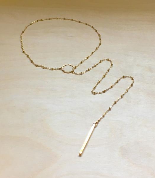 Bead Chain Lariat Necklace with Bar Drop | Gold or Silver picture
