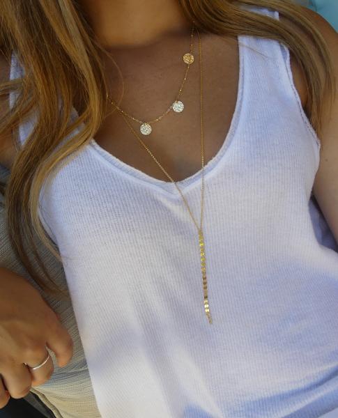 Long Gold Y Necklace with Disc Chain Drop picture