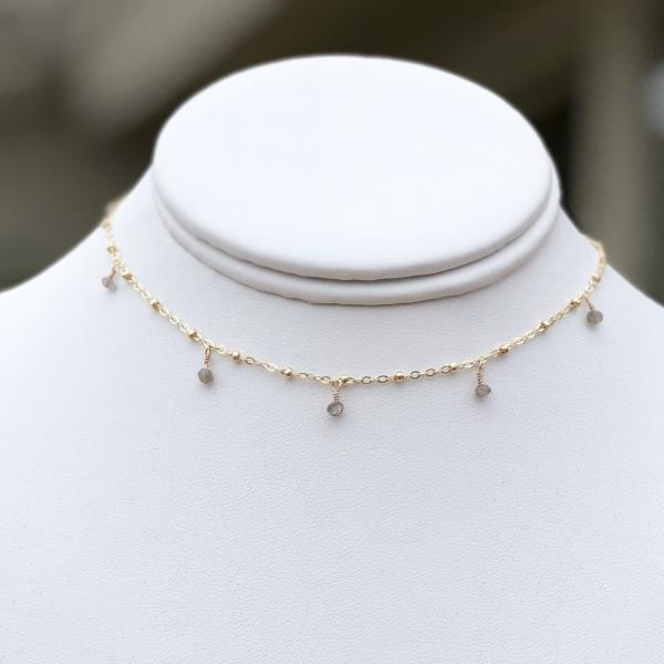 Bead Chain Choker with Baby Gem Dangles | Gold or Silver picture
