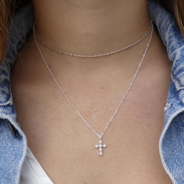 Crystal Cross Necklace | Gold or Silver