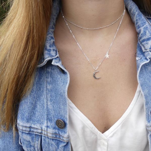 Hammered Moon and Star Necklace | Gold or Silver