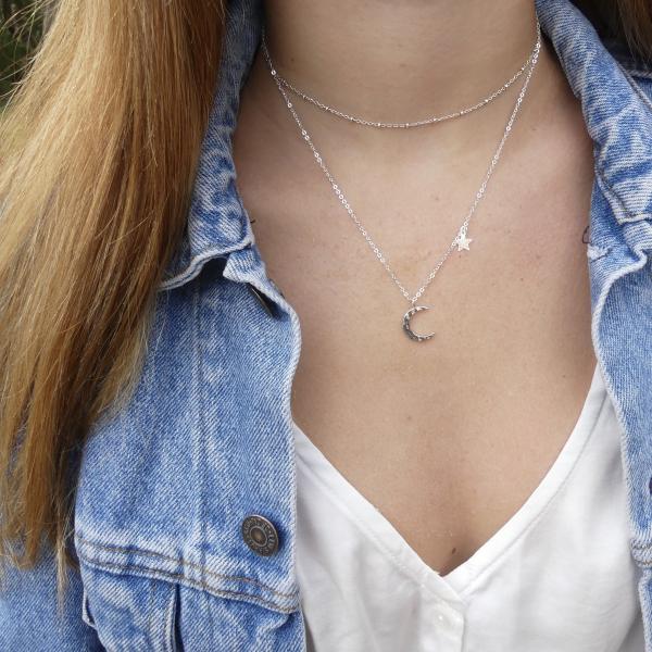 Hammered Moon and Star Necklace | Gold or Silver picture