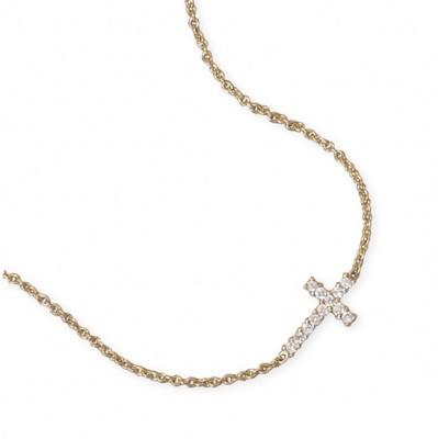 Tiny Gold Sideways Cross Necklace with CZ's picture