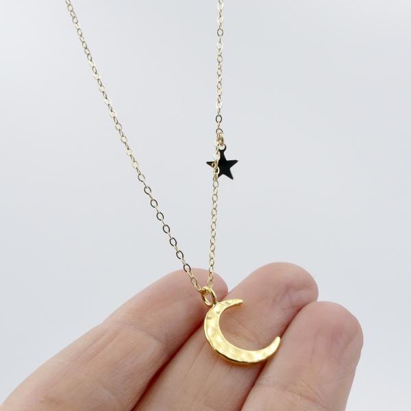 Hammered Moon and Star Necklace | Gold or Silver picture