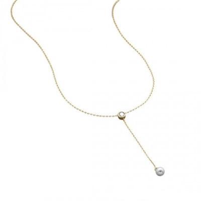 14k Gold Vermeil Pearl and CZ Y Necklace picture